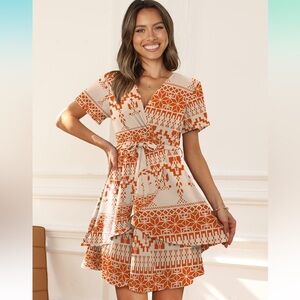 Elegant Orange Patterned Dress